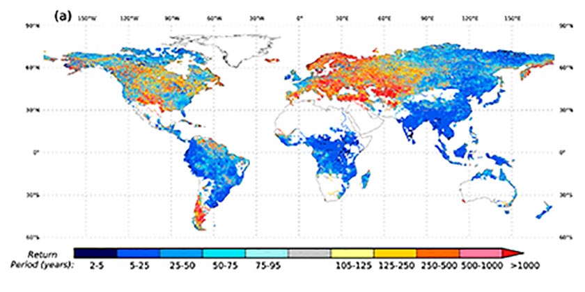 地球温暖化による世界の洪水頻度の変化