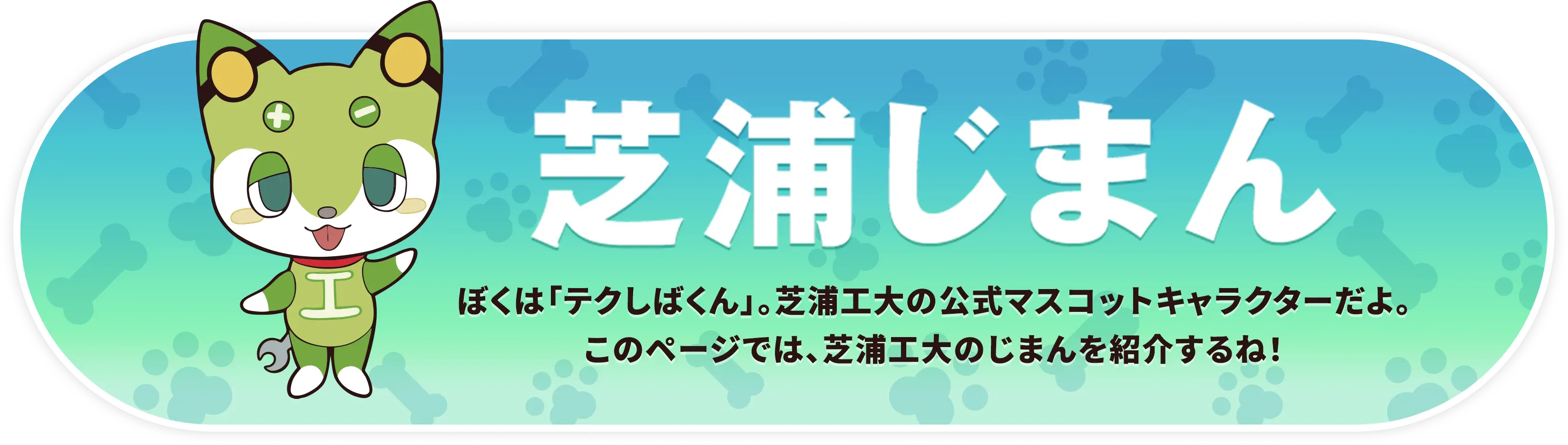 芝浦じまん ぼくは「テクしばくん」。芝浦工大の公式マスコットキャラクターだよ。このページでは、芝浦工大のじまんを紹介するね！